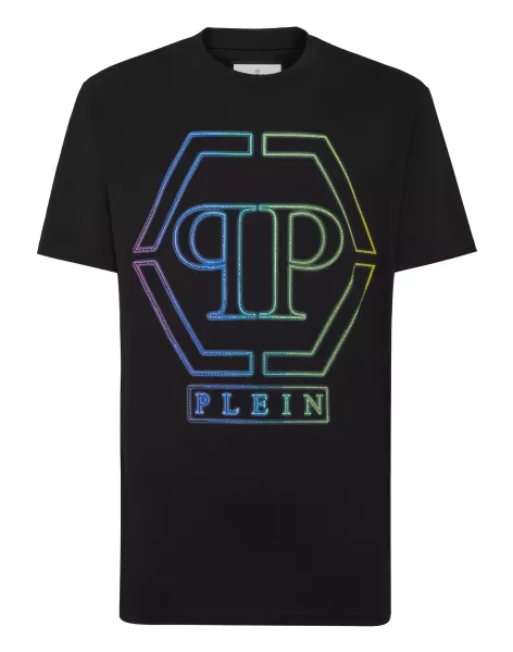 T-Shirt Preis Black Embroidered T-Shirt Round Neck Ss Hexagon Herren Philipp Plein
