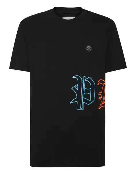 Black / Multicolored Herren Philipp Plein Innovativ Embroidered T-Shirt Round Neck Ss T-Shirt