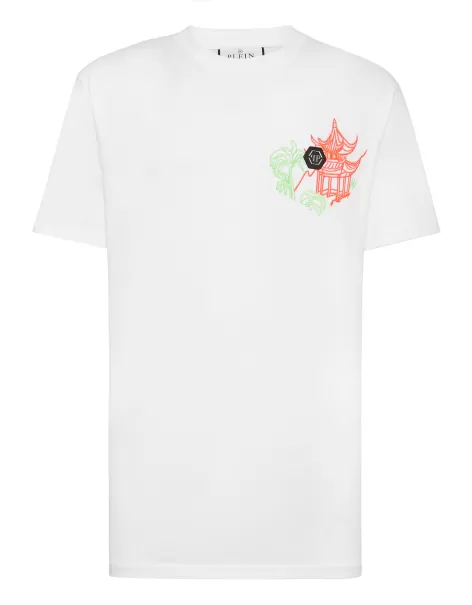 Philipp Plein Kosten Herren Embroidered T-Shirt Round Neck Ss White T-Shirt