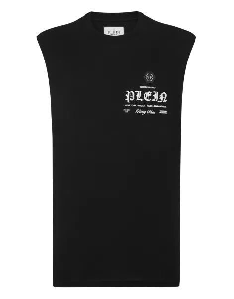 Philipp Plein Black T-Shirt Sleeveless T-Shirt Round Neck Markenidentität Herren