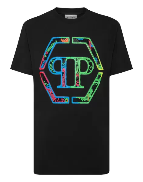 Philipp Plein T-Shirt Round Neck Ss With Crystals Popularität Black T-Shirt Herren
