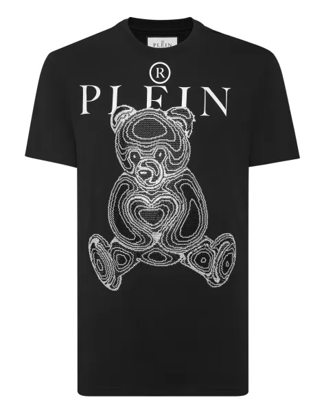 Black / White T-Shirt Round Neck Ss With Crystals Teddy Bear Online-Shop Herren T-Shirt Philipp Plein
