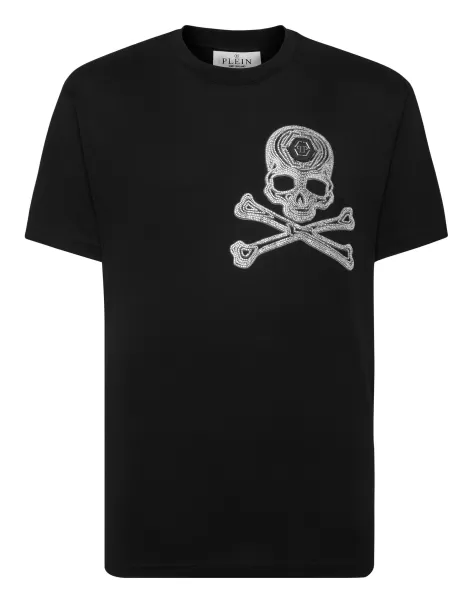 Herren Black / White T-Shirt Round Neck Ss With Crystals Skull&Bones Philipp Plein Mode T-Shirt