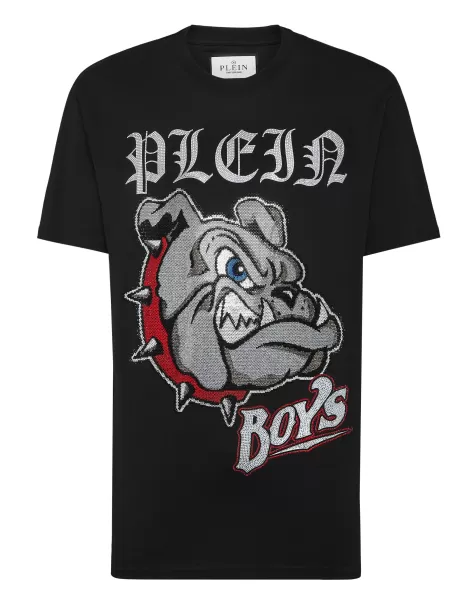 Black Herren Philipp Plein Technologie T-Shirt T-Shirt Round Neck Ss Bulldogs