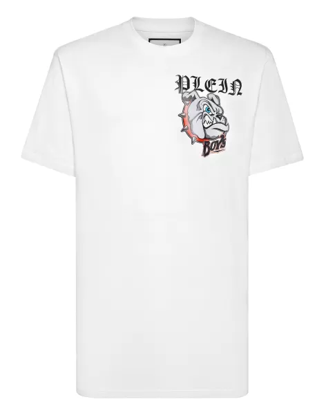 Herren Wartungsfreundlich White Philipp Plein T-Shirt Round Neck Ss Bulldogs T-Shirt