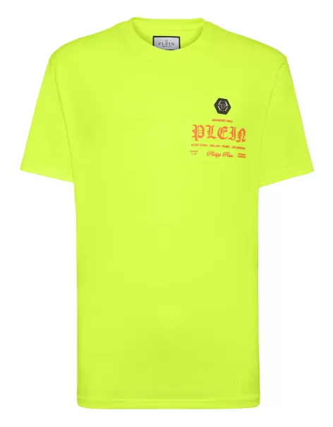 T-Shirt Philipp Plein Yellow Fluo Herren Design T-Shirt Round Neck Ss