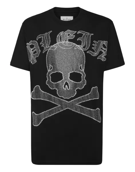 T-Shirt Kunde Herren Philipp Plein T-Shirt Round Neck Ss With Crystals Gothic Plein Strass Black/Silver