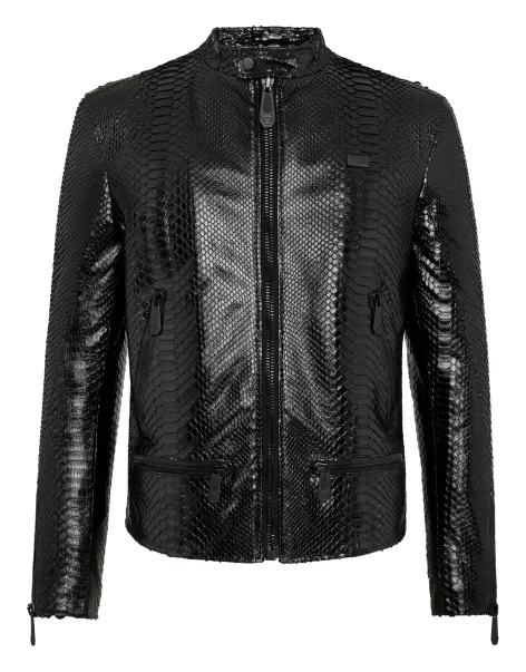 Philipp Plein Lederjacken Preisniveau Leather Moto Jacket Luxury Herren Black