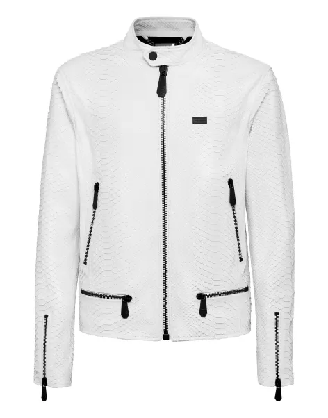 Oberbekleidung & Mäntel Herren Philipp Plein White Leather Jacket Luxury Online