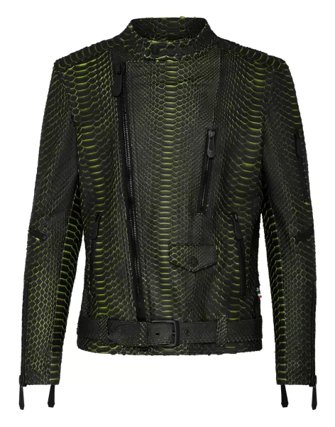 Black / Yellow Sonderrabatt Leather Biker Luxury Oberbekleidung & Mäntel Herren Philipp Plein