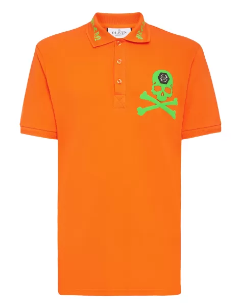 Popularität Philipp Plein Herren Polo Shirt Ss Skull&Bones Poloshirts Orange Fluo