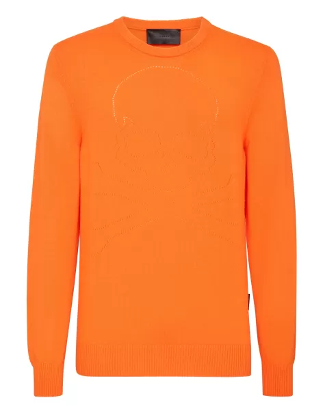 Cashmere Pullover Round Neck Ls Skull And Plein Orange Herren Philipp Plein Strickwaren Hersteller