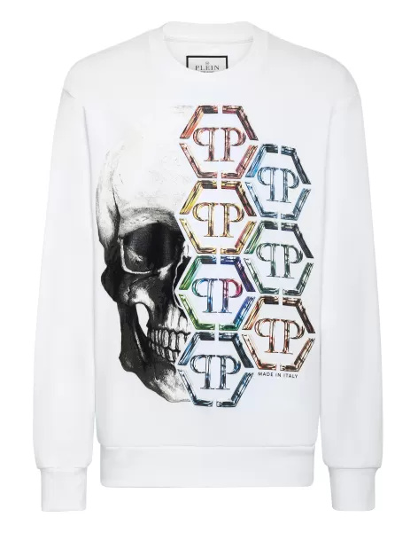 Herren Sweatshirt Ls Skull And Plein Street Couture Das Günstigste Philipp Plein White / Multicolored