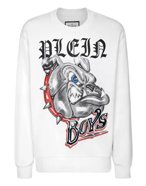 Sweatshirt Roundneck Bulldogs Herren Preisgestaltung Philipp Plein Street Couture White