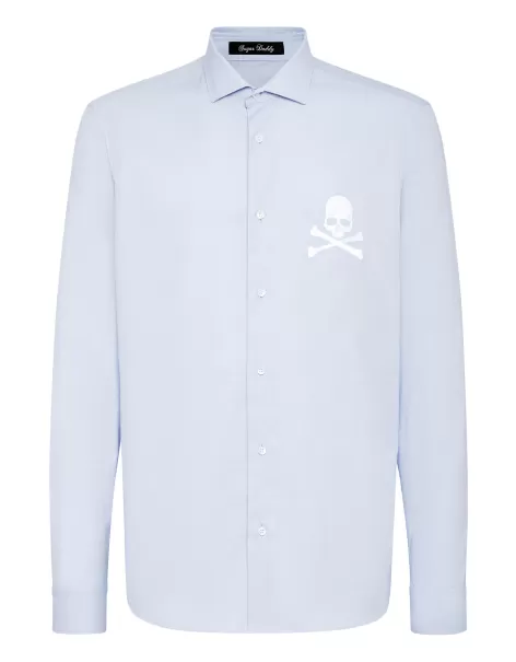 Philipp Plein Herren 2024 Hemden Shirt Sugar Daddy Skull&Bones Light Blue