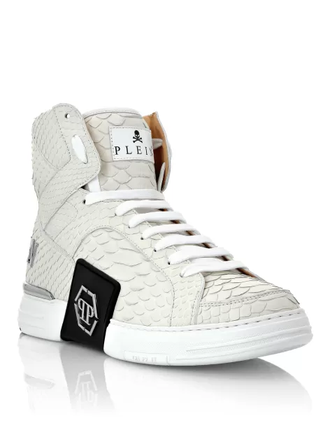 Leistung Hi-Top Sneakers Money Kick$ Python Platinum Hexagon Philipp Plein High Top Sneakers Herren White