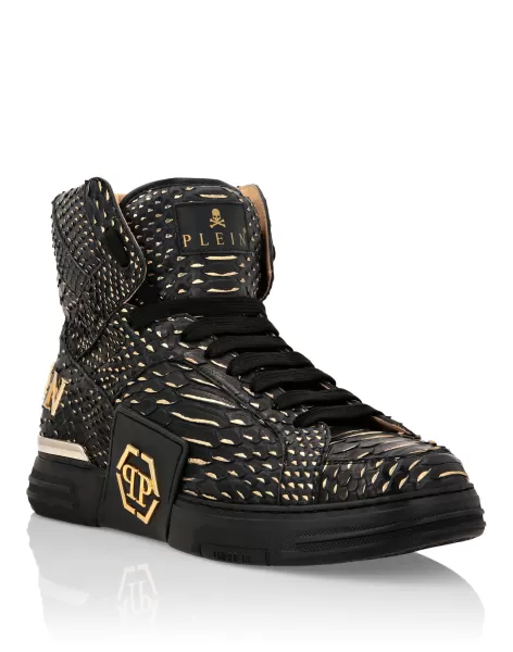 Black Philipp Plein Neues Produkt Herren Hi-Top Sneakers Money Kick$ Python Platinum Hexagon High Top Sneakers