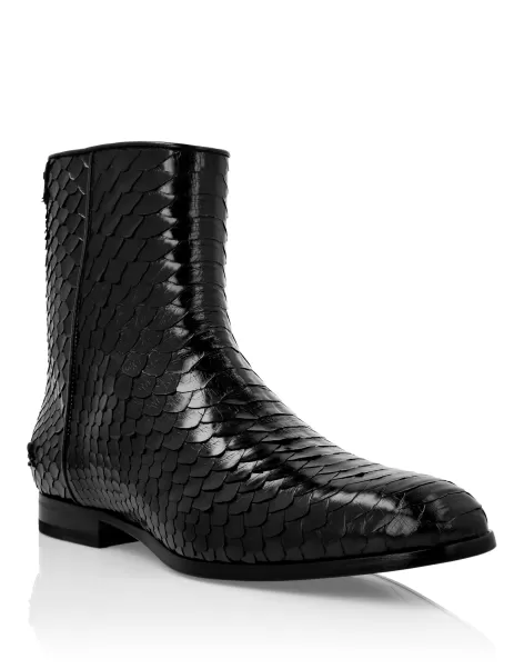 Black Philipp Plein Python Print Boots Lo-Heels Mid Herren Boots Innovativ