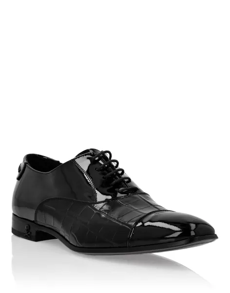 City Shoes Patent Leather & Croco Effect Derby Black Preisanpassung Herren Philipp Plein