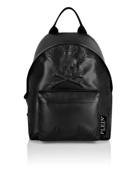 Herren Leistung Embroidered Leather Backpack Paisley Black Rucksäcke Philipp Plein