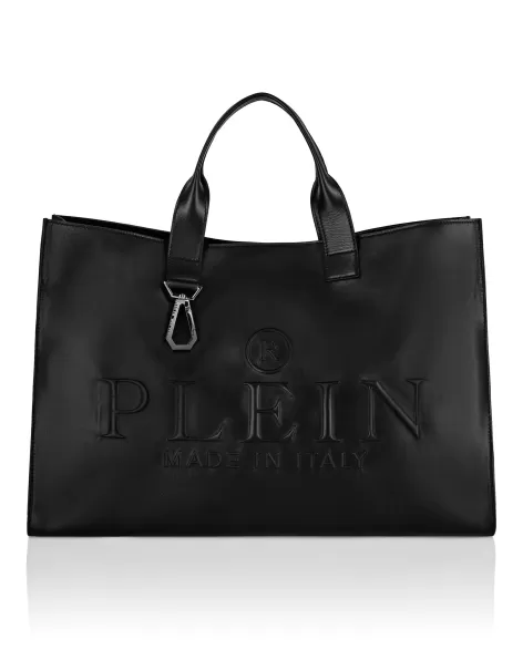 Black Big Leather Tote Bag Iconic Plein Herren Produktzertifizierung Philipp Plein Tragetaschen
