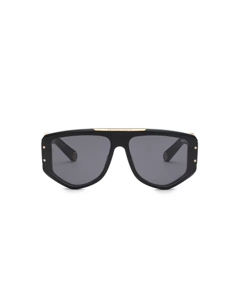 Philipp Plein Rabattcode Herren Sunglasses Rectangular Black / Gold Sonnenbrillen