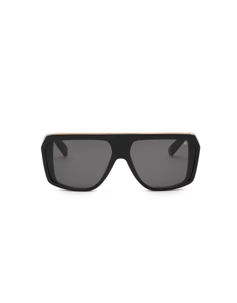 Sonnenbrillen Sunglasses Rectangular Oversize Plein Hexagon Philipp Plein Herren Präzision Black