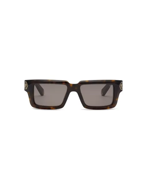 Herren Sunglasses Rectangular Plein Dark Shapes Hexagon Philipp Plein Nachhaltigkeit Sonnenbrillen Brown