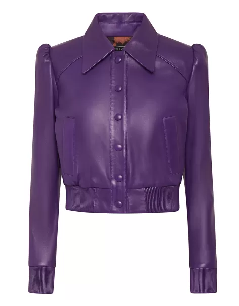 Softy Leather Bomber Philipp Plein Verkaufspreis Purple Leder Und Pelz Damen