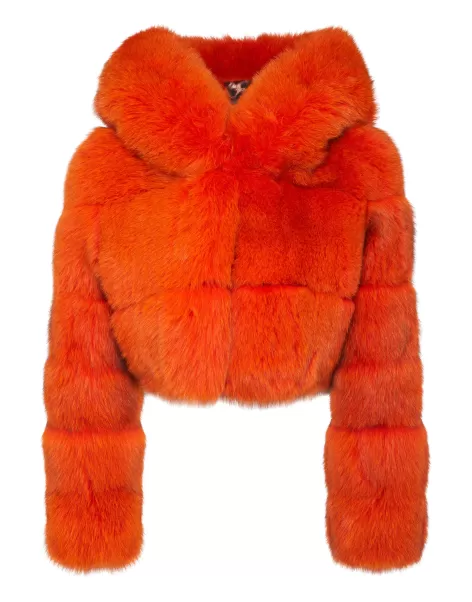 Werbestrategie Philipp Plein Real Fur Short Jacket Damen Oberbekleidung Orange
