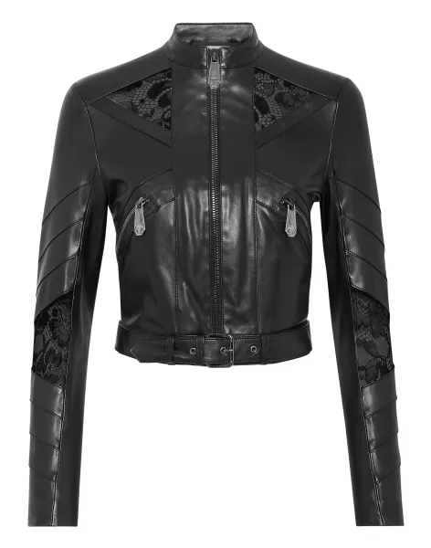 Reduzierter Preis Leather Fitted Biker Lace Black Oberbekleidung Damen Philipp Plein