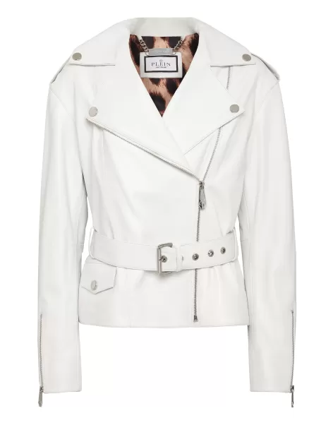 Preisniveau Philipp Plein Oberbekleidung Oversize Leather Jacket White Damen
