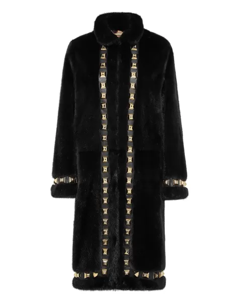 Black Damen Philipp Plein Long Fur Mink Coat Rabattgewährung Pelz & Mäntel