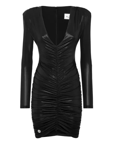 Damen Kleider Padded Shoulder Lame Mini Dress Black Philipp Plein Verpackung