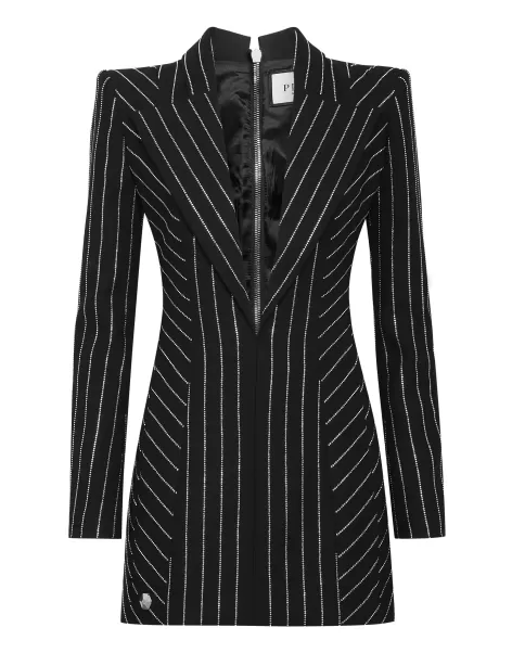 Kleider Cady Superfitted Dress Crystal Pinstripe Philipp Plein Black Damen Innovativ
