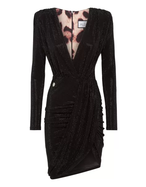 Damen V-Neck Mini Dress Kleider Philipp Plein Kompatibilität Black