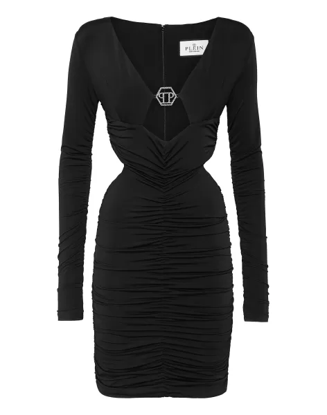 Philipp Plein Black Damen Crimped Mini Dress Ls Angebot Kleider