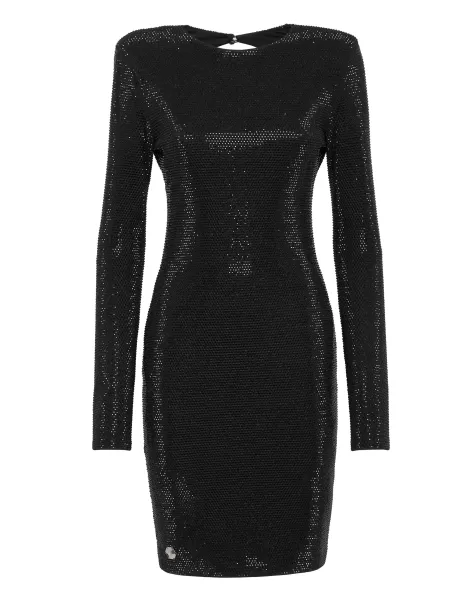 Black Modell Kleider Damen Philipp Plein Mini Dress Ls Crystal