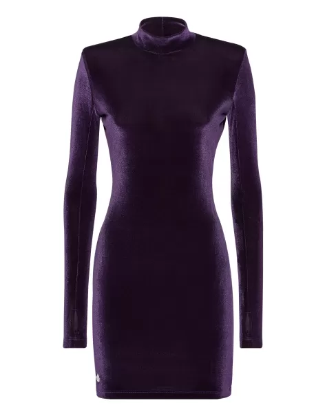 Qualität Kleider Philipp Plein Purple Damen Mini Dress Ls Basic