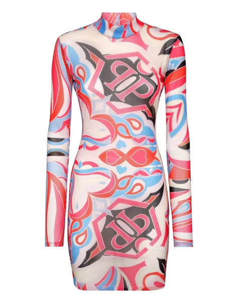 Neues Produkt Damen Philipp Plein Mini Dress Ls Colorful Circus Kleider Fuxia