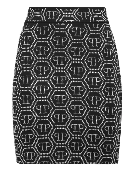 Black Mini Skirt Monogram Philipp Plein Funktionalität Damen Kleider