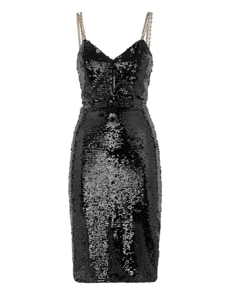 Gut Damen Midi Dress With Crystals Philipp Plein Black Kleider