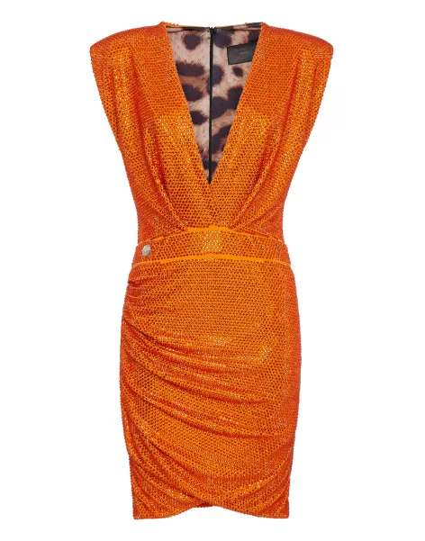 Stilvoll Shoulder Pad Mini Dress Stones Kleider Damen Philipp Plein Orange