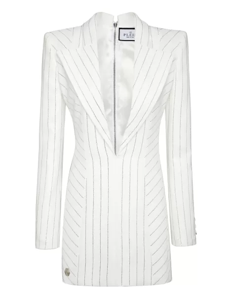 Zufrieden Damen White Kleider Philipp Plein Cady Superfitted Dress Crystal Pinstripe
