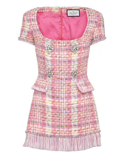 Rose / Pink Kleider Damen Nachschub Philipp Plein Mini Dress Tweed
