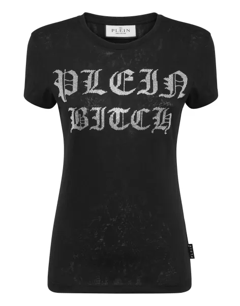 Teuer Damen T-Shirts & Poloshirts Black Philipp Plein Burn Out T-Shirt Sexy Pure With Crystals Gothic Plein