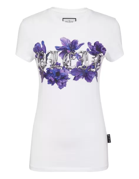 T-Shirts & Poloshirts T-Shirt Round Neck Sexy Pure Fit Flowers Angebot Damen White Philipp Plein