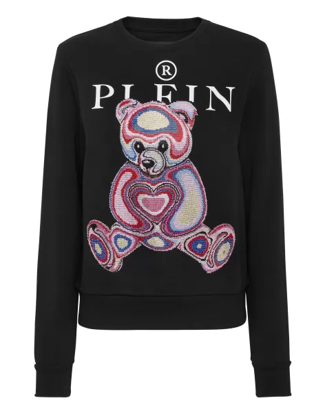 Philipp Plein Sweatshirt Ls With Crystals Teddy Bear Black+Fuchsia Damen Komfort T-Shirts & Poloshirts