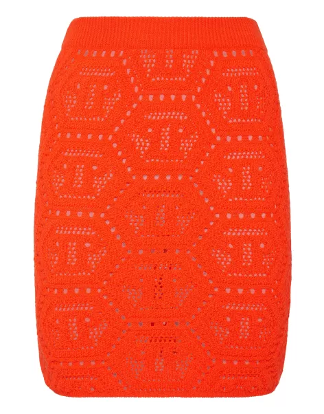 Orange Fluo Neues Produkt Strickwaren Fluo Knit Mini Skirt Monogram Philipp Plein Damen