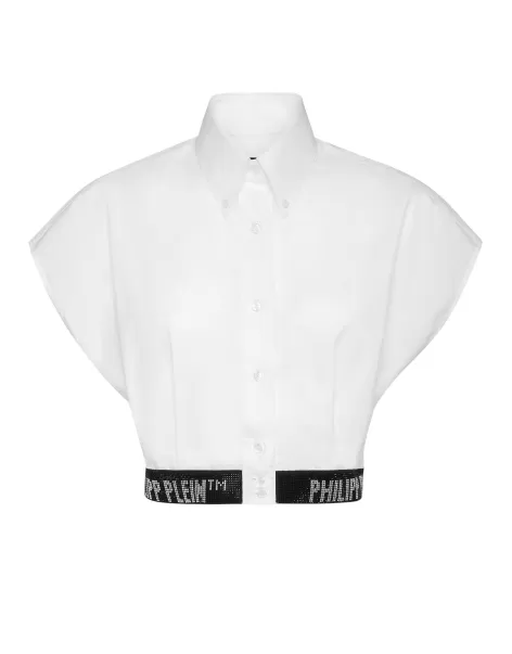 Damen White Philipp Plein Popeline Cropped Shirt Oberteile Zuverlässigkeit